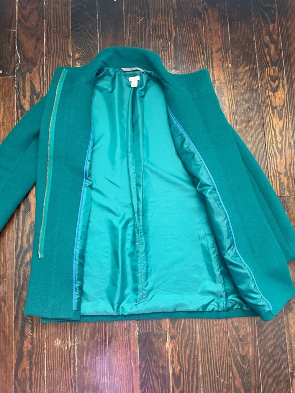 J.Crew City Coat Wool Blend Emerald Green Size 2 Excellent Condition Zip Front - Picture 3 of 8